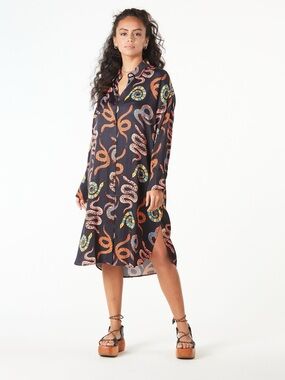 NWT FARM Rio Black Snake Maxi Shirt - Medium